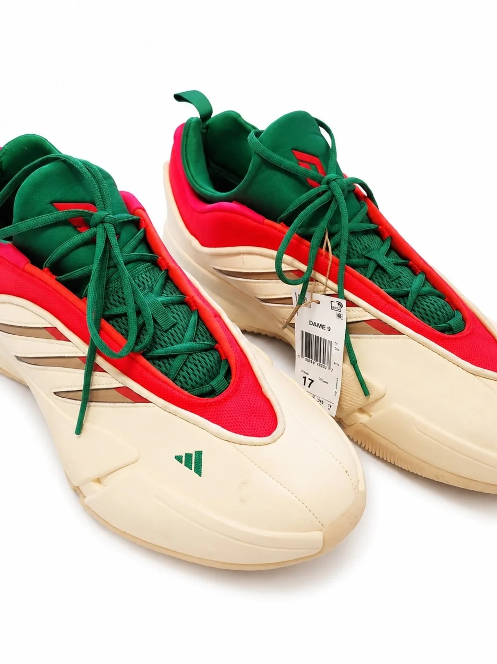 Adidas Dame 9 Basketball Sneakers in Cream, Red & Green No Box